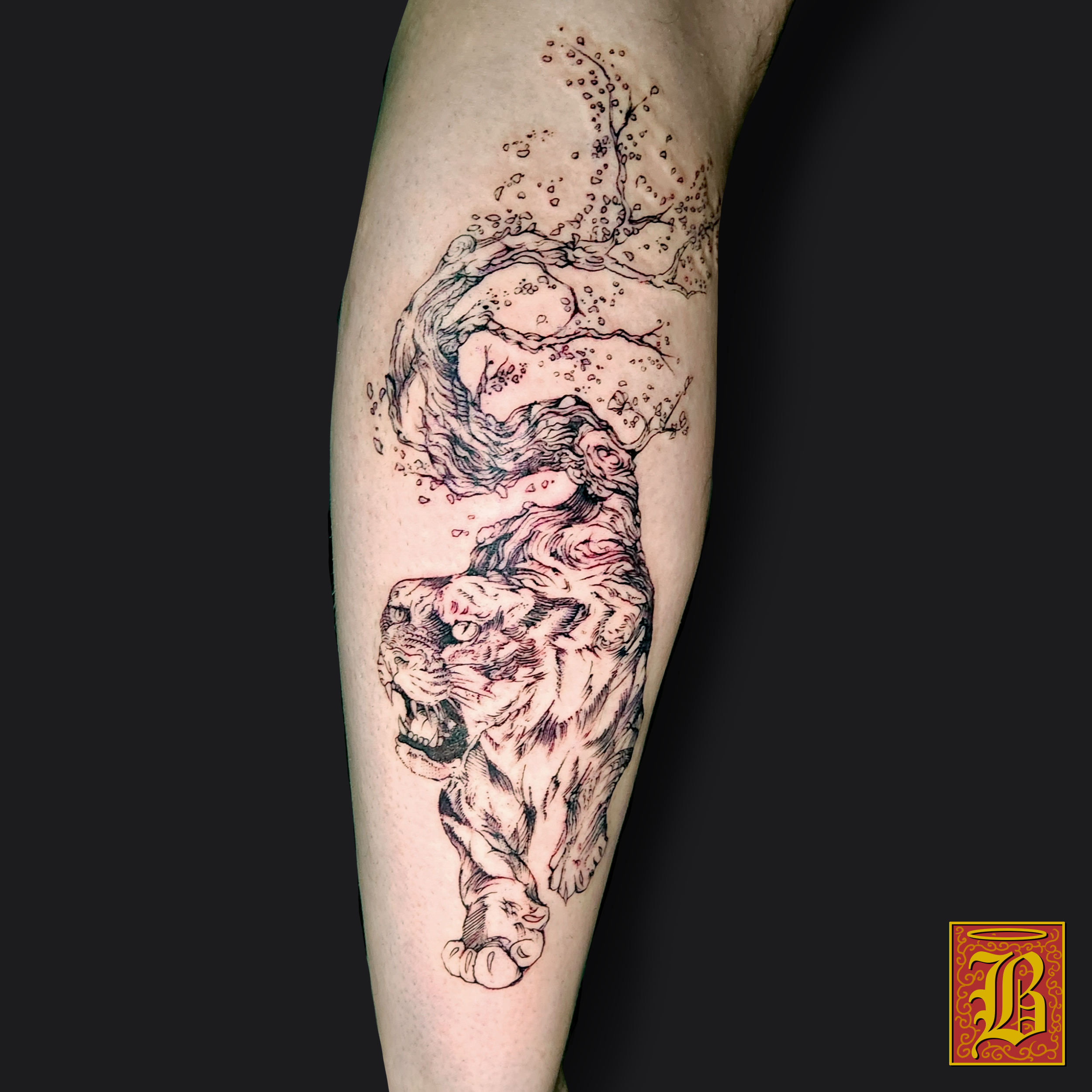 tatouage tigre et bonsai